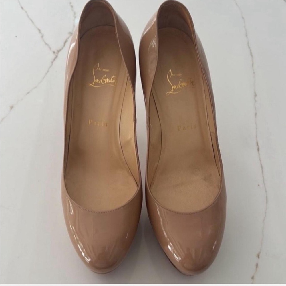 Christian Louboutin Tan Heels Patent Leather Pumps